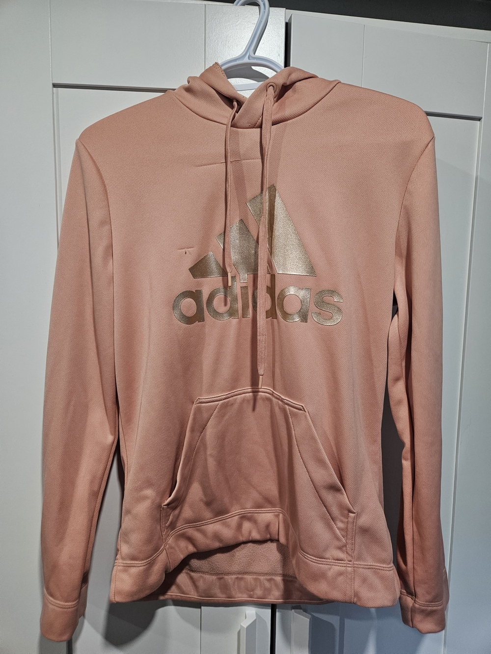 Adidas Woman’s Pink Pullover Hoodie with Metallic Logo (Medium)